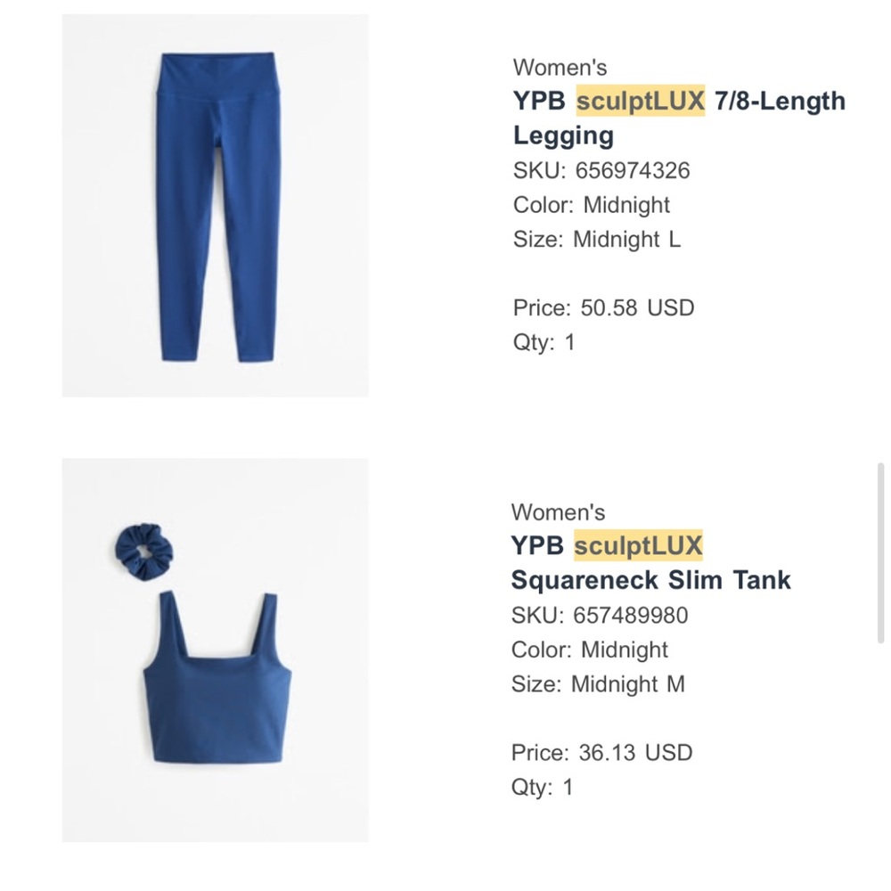 YPB Set - Midnight - SculptLUX Square Neck Slim Tank & High Waisted 7/8 Leggings